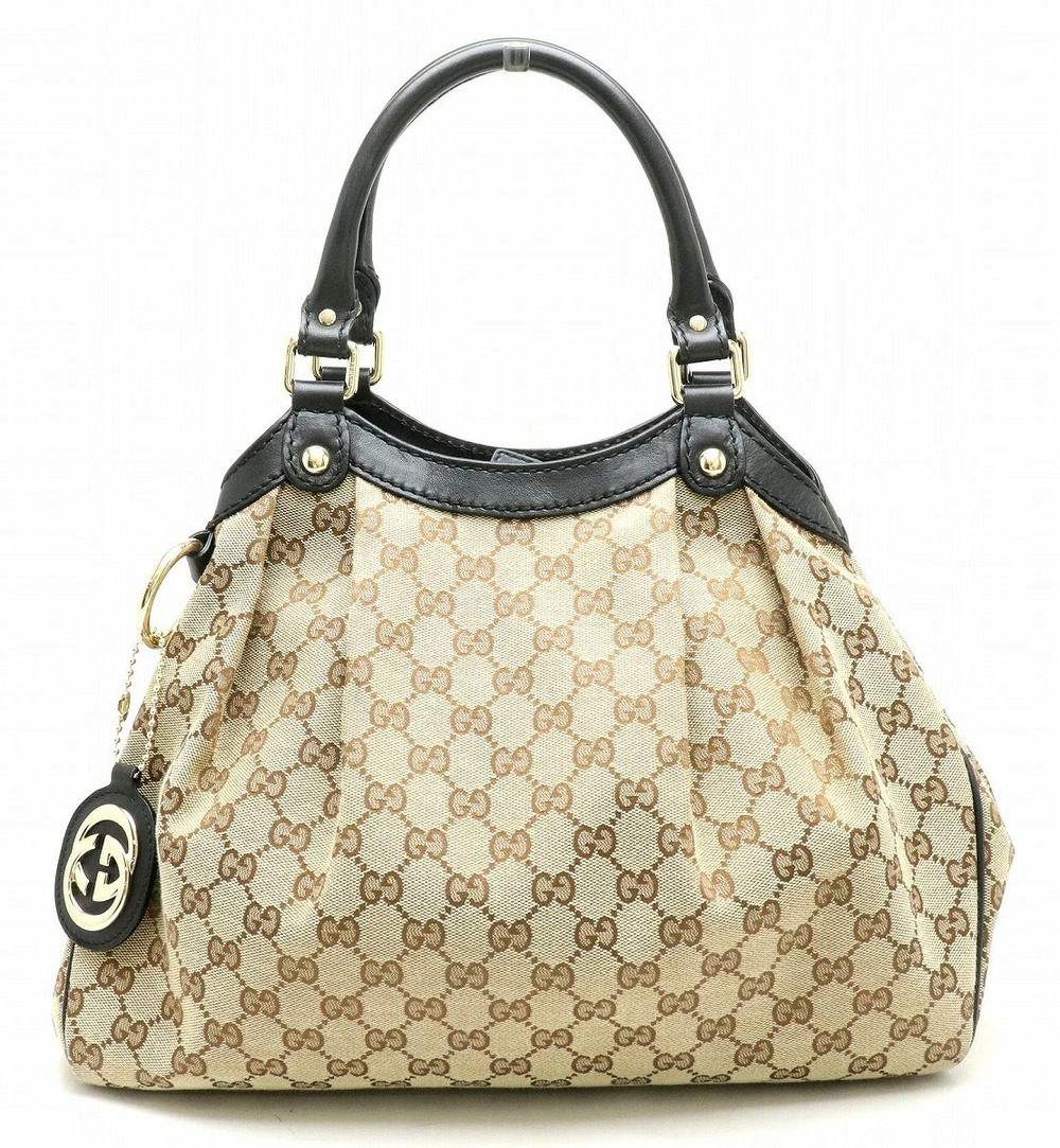 Gucci Sukey GG Canvas Handbag Tote Bag Shoulder Leather Beige Brown Cream Black